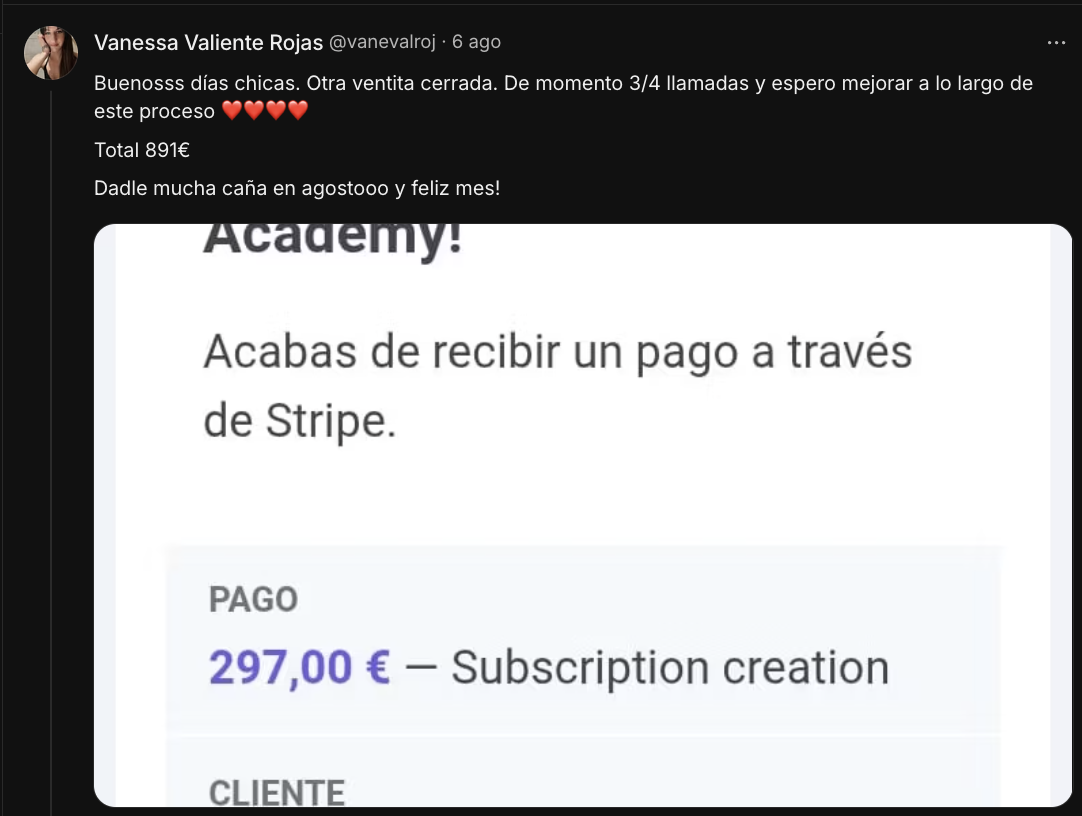 Vanessa: otra venta cerrada, 891 €