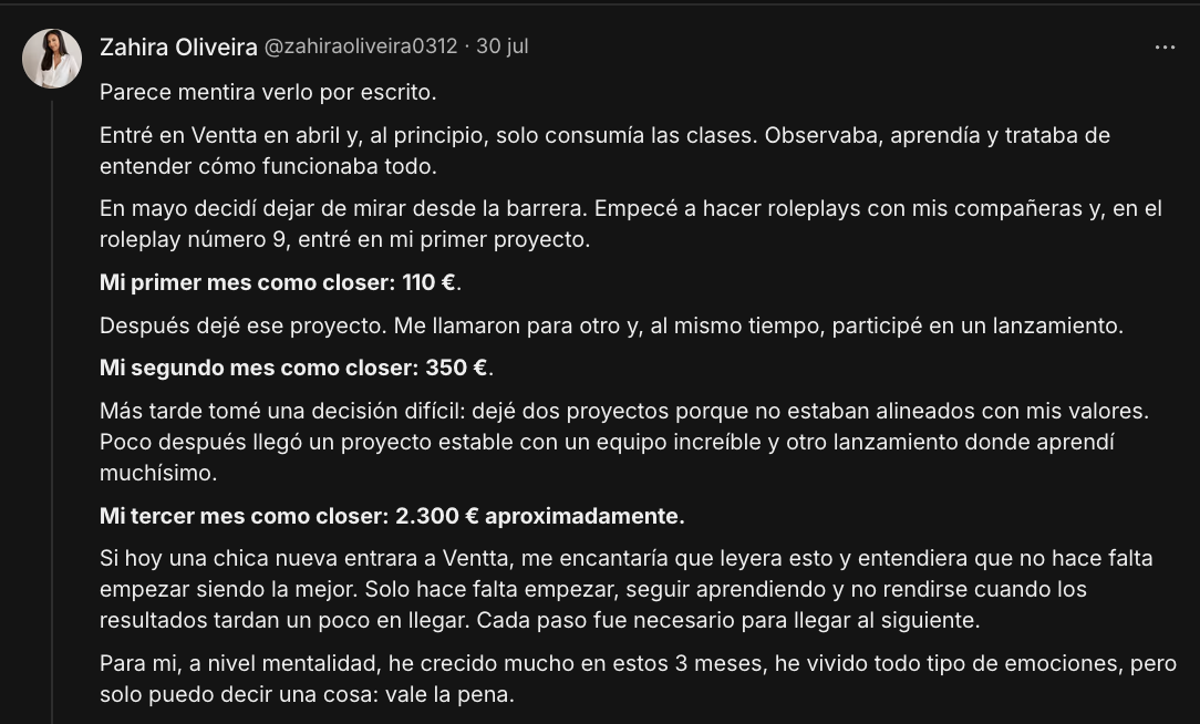Zahira: evolución de 110 € a 2.300 € en tres meses