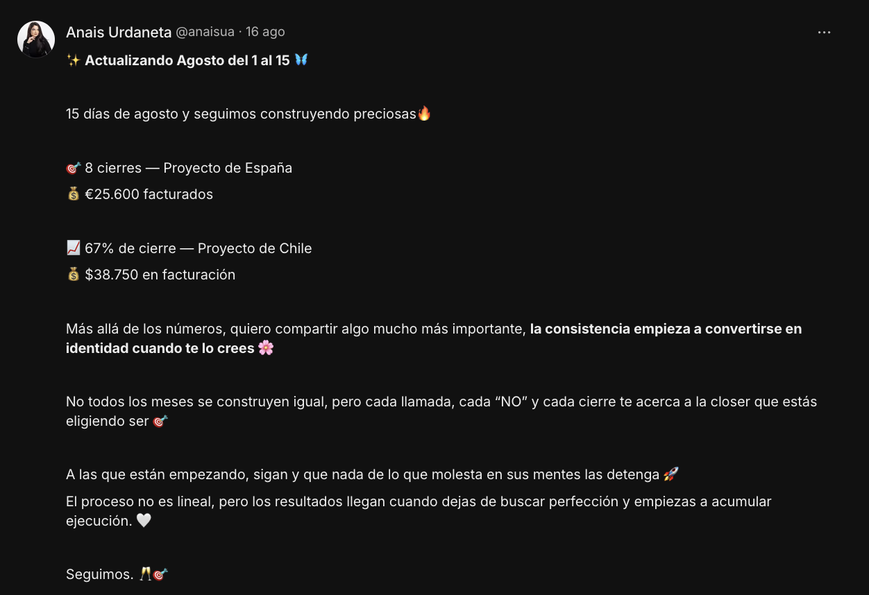 Anaïs: 8 cierres y 25.600 € facturados