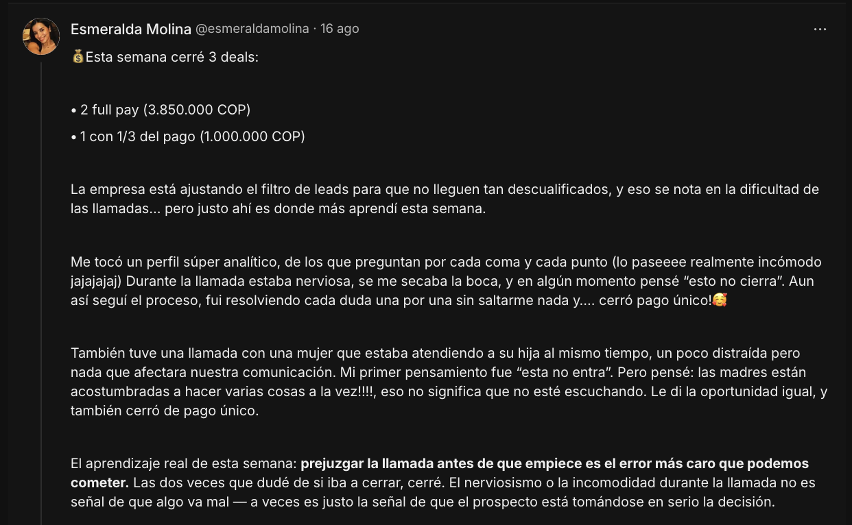 Esmeralda: 3 cierres en una semana